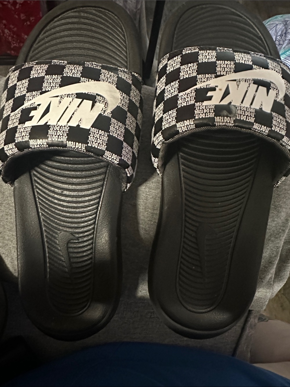 Nike Black & White Checkerboard Slide Sandals